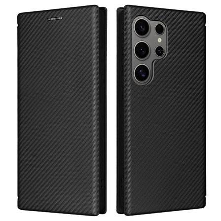 SKALO Samsung S25 Ultra Carbon Fiber Lompakkokotelo - Musta