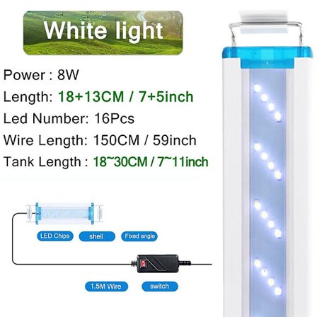 Akvariumbelysning för vattenväxter, 18-75 cm utdragbar vattentät clip-on lampa