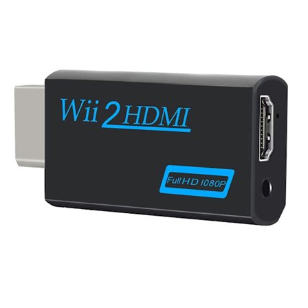 Wii HDMI-adapter, Wii till HDMI-omvandlare, stöder alla Wii-visningslägen med 3,5 mm ljudutgång och HDMI (svart)