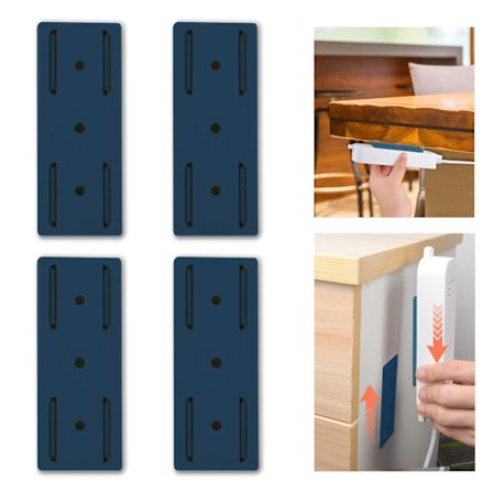 4-pakning selvklebende skrivebordsuttak, plugg-inn grenuttak fikseringsfeste stativ, stansfri veggmontert grenuttakholder feste, blå blue