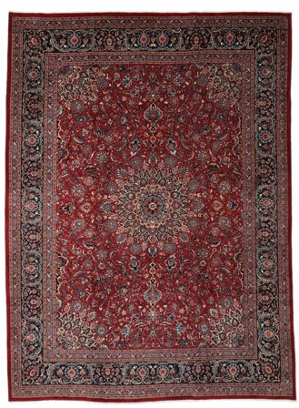 Anudada A Mano Mashad Alfombra 304X410 De Lana Negro/Rojo Oscuro Grande