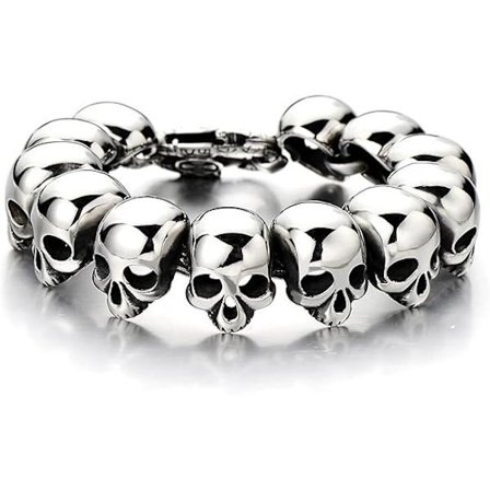 Miesten ruostumattomasta teräksestä valmistettu iso pääkallolinkkirannekoru, Biker Gothic -tyyli