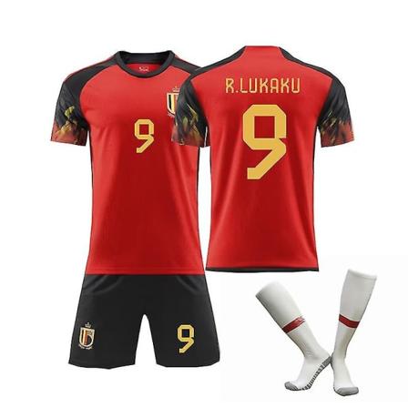 TG 2022 Qatar VM Belgien tröja #9 R.Lukaku fotbollströja 28 (150-160cm)