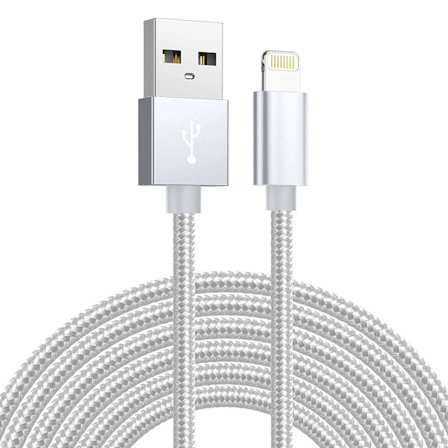 SiGN USB till Lightning Kabel, 2.1A, 3m, Nylon - Silver