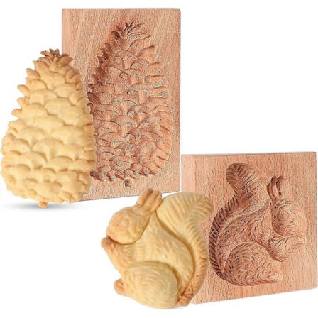 Udskåret Trækageform, Bageprægning Kage Stempelform Skærer Sjov 3D Fyrrekogle Kageform Træ Egern (Egern, Fyrrekogle)