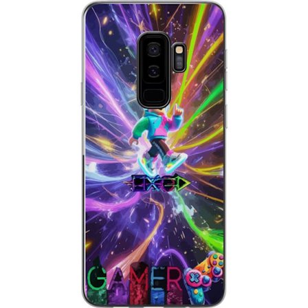 Kompatibelt Mobilskal till Samsung Samsung Galaxy S9+ AC DC-logotyp delad i röd eld och blå rök, dramatisk rockestetik med kraftfull kontrast mot s