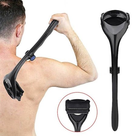 Mænds Ryg Shaver Grooming Razor 2 Blades Kropshår Fjerner Fjernelse Værktøj Trimmer(sort)