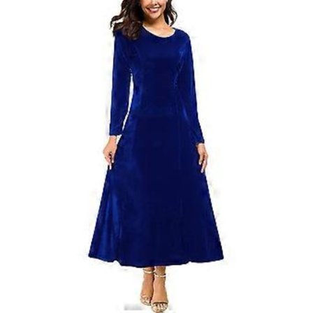 Naisten Tyylikäs Pitkähihainen Rypytetty Sametti Joustava Pitkä Mekko (tyyli 842)