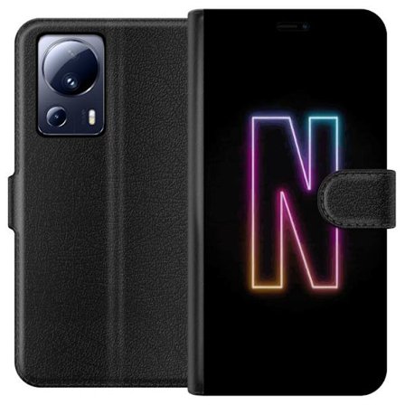 Kompatibel Tegnebogsetui til Xiaomi Xiaomi 13 Lite Minimalistisk neonbogstav N i farveskiftende lys mod sort baggrund