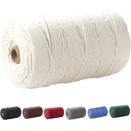 Makramégarn 3mm x 220m (ca 200m) Mjukt Obehandlat 100% Naturligt Bomullsrep för Växtväggbonader, Beige[pl]