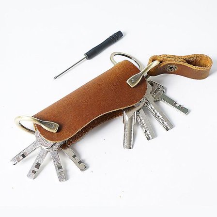 Top lædernøgleetui (brun), håndlavet nøgleopbevaringspose, lædernøgleetui til bil