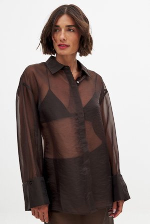 NA-KD - Gjennomsiktig skjorte i organza - Skjorter - Brun - EU 32