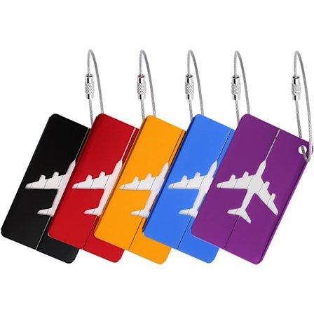Sæt med 5 bagagemærker i aluminium, flykuffertmærke med vandtæt PVC-kort, metalholder i rustfrit stål til rygsække, rejser (5 farver