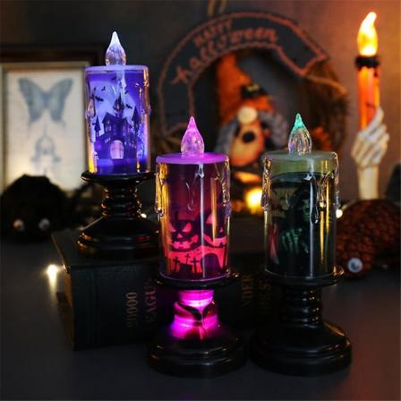 3 stk Halloween flammefri stearinlys, batteridrevet LED-lys snøklode tornadolampe lilla lys for hjem innendørs Halloween-dekorasjon[HK]
