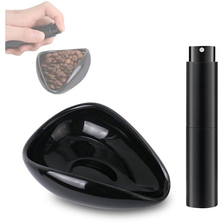 Kaffebønne Doseringskop og Sprayflaske Sæt, Keramisk Doseringskop, Antistatisk Spray (Sort)