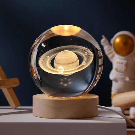 Glødende Planetarisk Galakse Astronaut Krystalbold Nattelys Usb