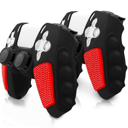 PS5 Controller silikoneetui med farvematchende beskyttelsescover (uden joystick-hætter) - Sort / Rød