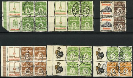 Danmark - Samling af reklamevedhæng på 1 indstikskort - Stemplet