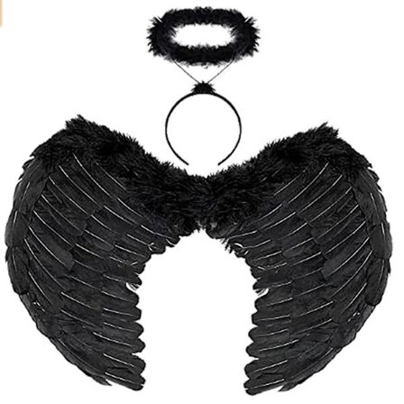 Svarta ängelvingar och gloria - Fallen Dark Angel Halloween Fancy Dress Costume Party Adult Headb