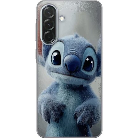 Kompatibelt Mobildeksel til Samsung Galaxy A36 Stitch mot vindu i regn realistisk søt blå karakter koselig regnfullt vindu sjarmerende myk kunst desig