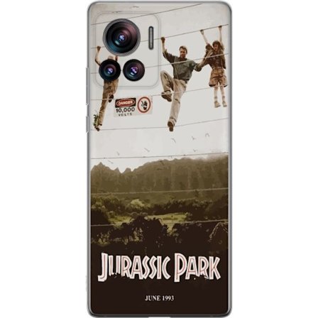 Kompatibel Mobilcover til Motorola Motorola Edge 30 Ultra Jurassic Park 1993 alternativ filmplakat med ikonisk scene, elektrisk hegn og retrostil