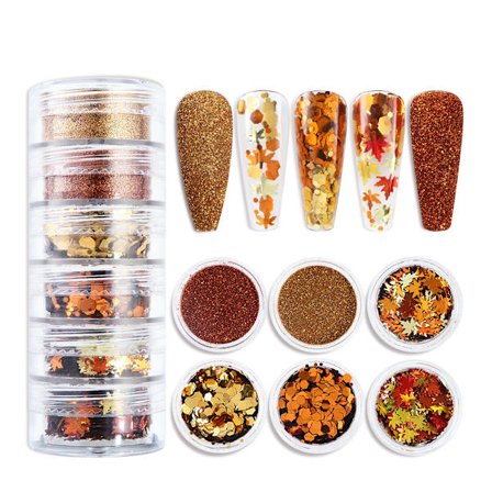 Neglekunst glitter ahornblad negle pailletter, efterårsblad negledekoration