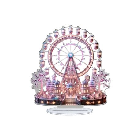 Pariserhjul Ornament 2D Flat Akryl Dekor med Base Skrivebords Slott Pariserhjul Ornament for Hjemmekontor Skrivebord Soverom
