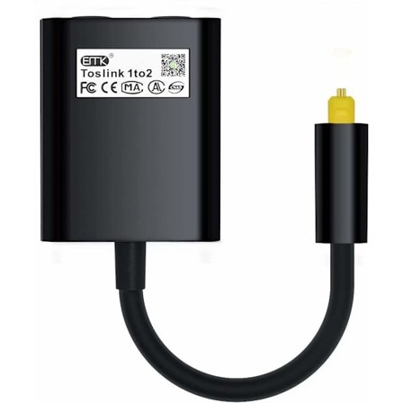 Optisk splitter med 1 inngang og 2 utganger, optisk lydkabelsplitter, fiberoptisk konverter, 24-karat gullbelagt kontakt