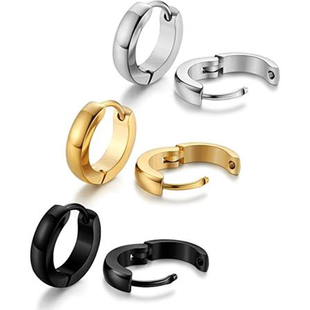 Rostfritt Stål Herr Kvinnor Hoop Örhängen Huggie Ear Piercings Black