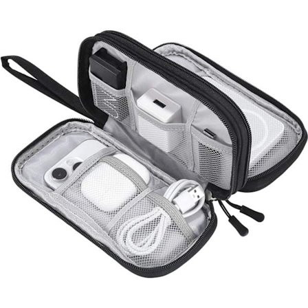 (Pow yeah!) Vanntett kabelorganisator for reiser, bærbar kabelveske for ladere, USB-minne, SD-kort og adaptere, svart Black