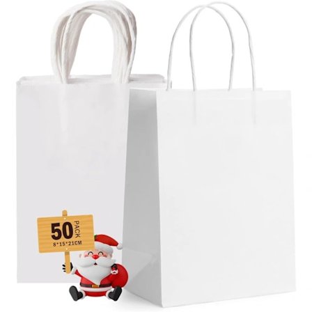 [CA] 50-pakning hvite gaveposer med håndtak - store bryllups- og butikkpapirposer