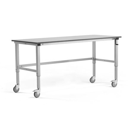Mobilt hæve sænke arbejdsbord MOTION, manuelt, 150 kg, 2000x800 mm, grå