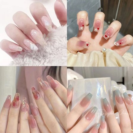 4 set falska naglar glänsande enfärgad medium och långa press naglar falska finger falska naglar dam naglar (4 färger)