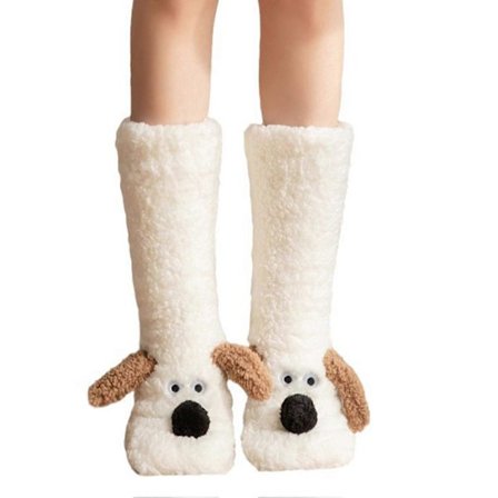 Tossiga, fluffiga strumpor med tecknade figurer, mysiga, mjuka, söta djurtofflor, julstrumpor