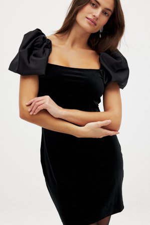 NA-KD Trend Puff Sleeve Velvet Mini Dress - Festkjoler - Sort - XS