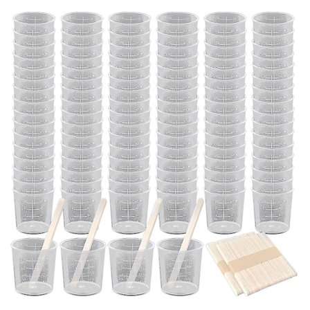 100-pack 60 ml/2 oz Plastmätkopp med gradering, klar, för blandning av epoxi, med 100 st