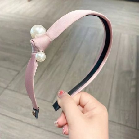 Fransk Vintage Perlebesat Hårbøjle Dame Elegant Hårbøjle H Rosa