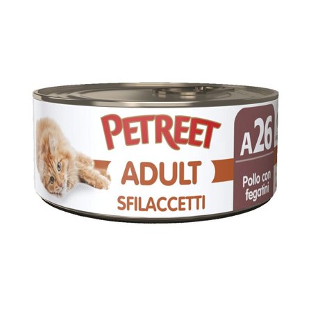 Petreet Adult Sfilaccetti Di Pollo Con Fegatini Per Gatti Lattina