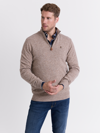 MATCH - Canmore zip genser - Redford - Str. S - Herre - Gensere & Cardigans - Brun - 80% ull-lam, 20% nylon-resirkulert