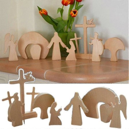 Wooden Nativity Easter Resurrection Scene Risen Christ Figure Easter Ornament Home Decoration