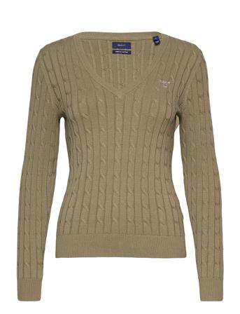 Stretch Cotton Cable V-Neck Villapaita Vihreä GANT