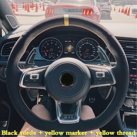 (Stil 6) Anpassat rattmuff i mocka för Volkswagen VW Golf 7 GTI Golf R MK7 VW Polo GTI Scirocco 2015 2016