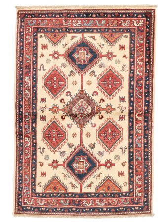 Kazak Fine Matta Handknuten 96X143 Beige/Mörkröd Afghanistan