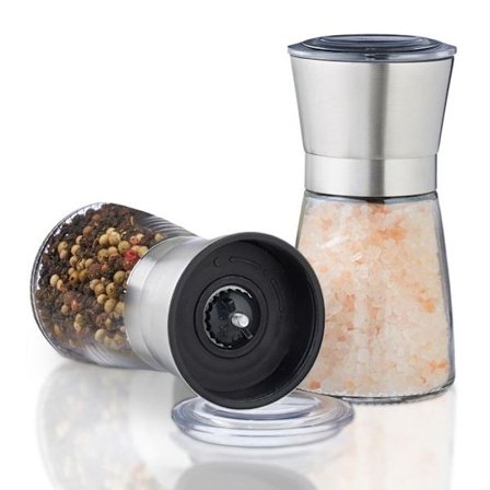 Relaxdays Salt- och pepparkvarn, Set om 2, Manuell, Salt- och pepparkvarn i glas, Kryddkvarn, Rostfritt stål, Justerbar keramisk kvarn, Natur