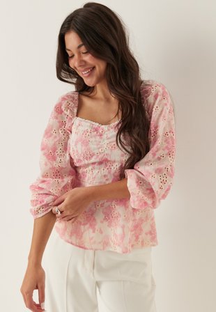 BUBBLEROOM - Broderie Anglaise Blouse - Pink/Floral