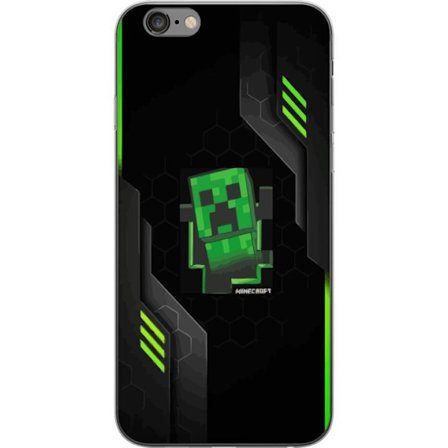 Kompatibel Mobilcover til Apple Apple iPhone 6s Plus Grøn pixelbaseret creeper-lignende spilillustration med futuristiske neon-elementer og mørk tec