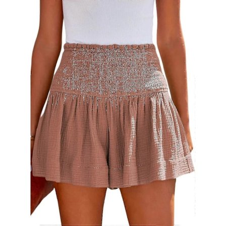 Dame Shorts Bomull Høy Elastisk Midje Plissert Ruffle Søte Shorts Strand Flytende Casual Shorts S-xl