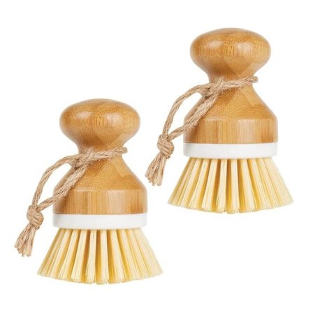 2 korta naturliga träborstar, diskborstar