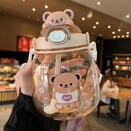 1,3L Bærbar Kawaii Bjørn Kop med sugerør Kaffe