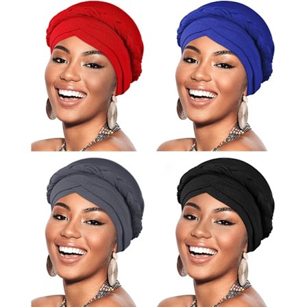 4 stk. Dame Turban Lue Perlebesatt Hodeplagg Beanie Tvistet